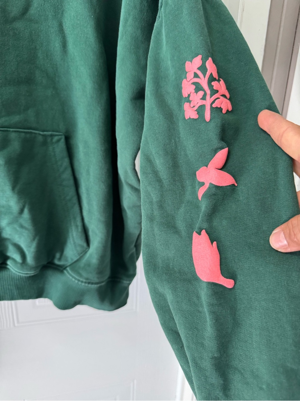 Just Add Water Green Hoodie Sweater with Pink Sleeve Accents - Picture 5 of 9